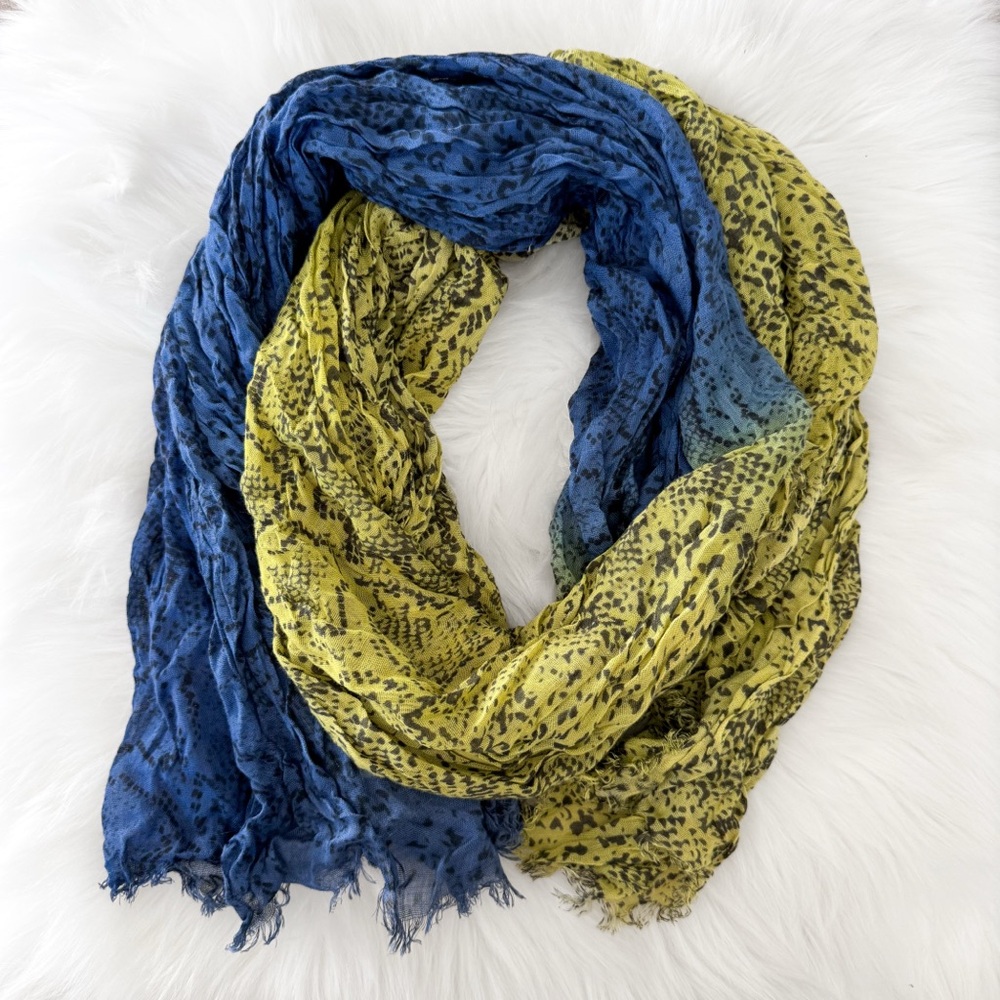 NWT BCBGMAXAZRIA Blue & Yellow Snake Print “BLUSPHERECO” Scarf